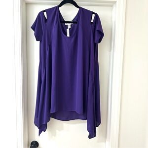 Joseph Ribkoff Purple Short Sleeve Flowy Cold Shoulder Tunic Top, Size 14